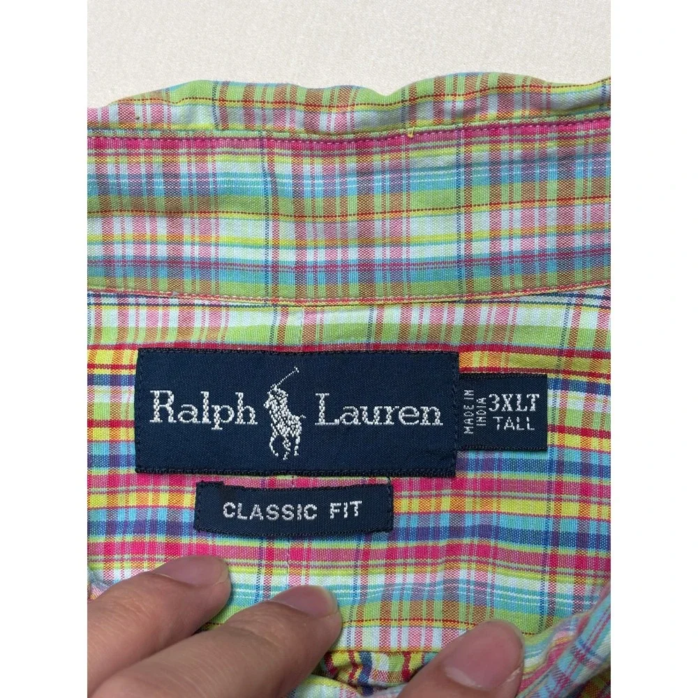 Ralph Lauren Mens 3XLT Plaid Short Sleeve Button Down Shirt Classic Fit Multi